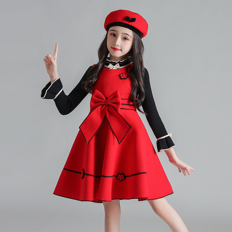 Girls' Casual Dress with Hood and Vest Design