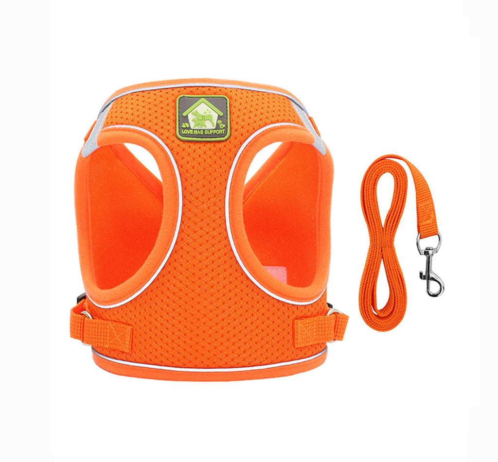 leconpet Step in Dog Harness Vest Harness and Leash Set for Small Medium Dogs Puppy Harness Mesh Reflective Dog Harness Vest (Orange M)