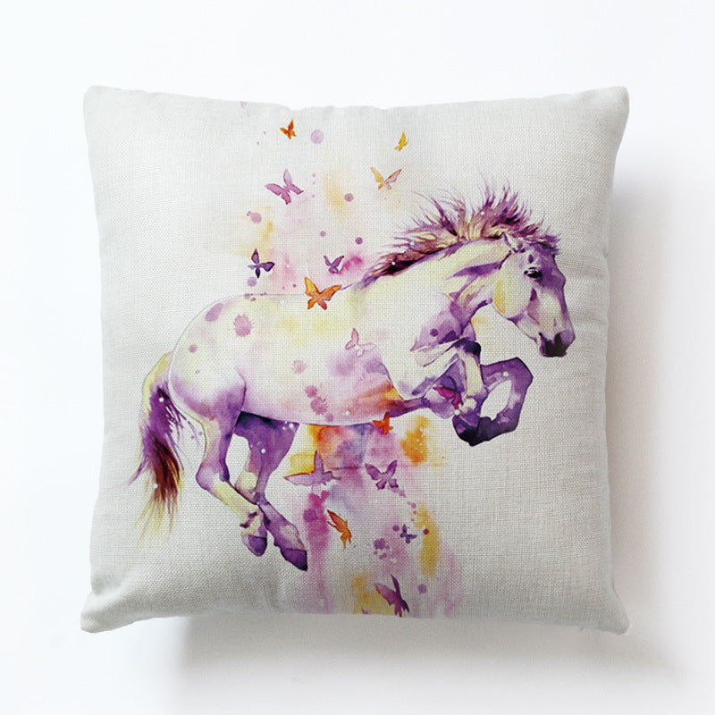 Colorful Horse Cotton and Linen Cushion Cover