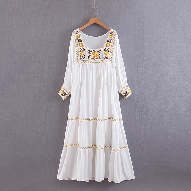 Summer Women's European Style Long Sleeve Embroidered Dress