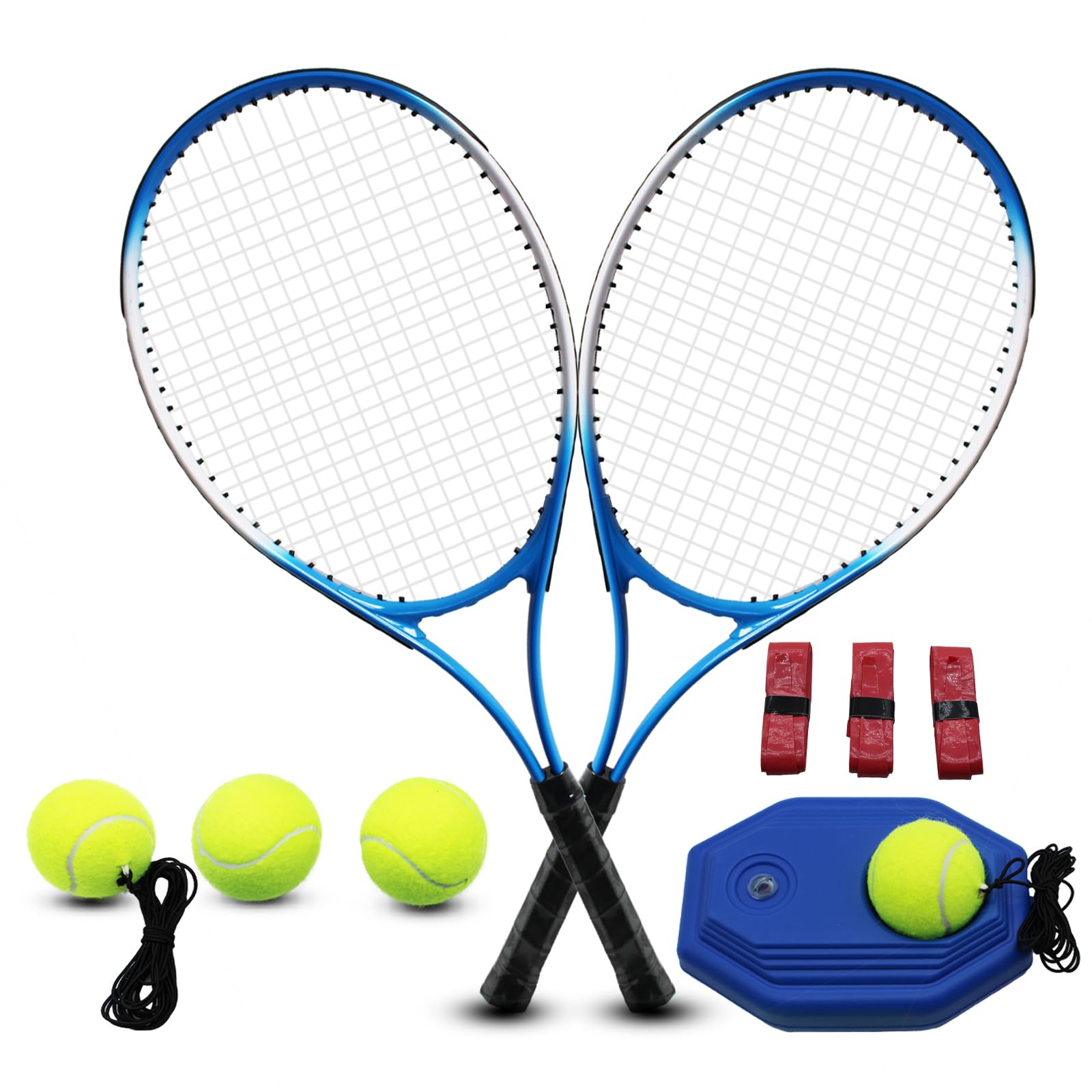 Raquettes de tennis ZHUOKECE pour adultes, lot de 2 raquettes de tennis récréatives pour adultes, pour débutants et professionnels, avec 4 balles de tennis, 3 surgrips et 1 sac de tennis (bleu)