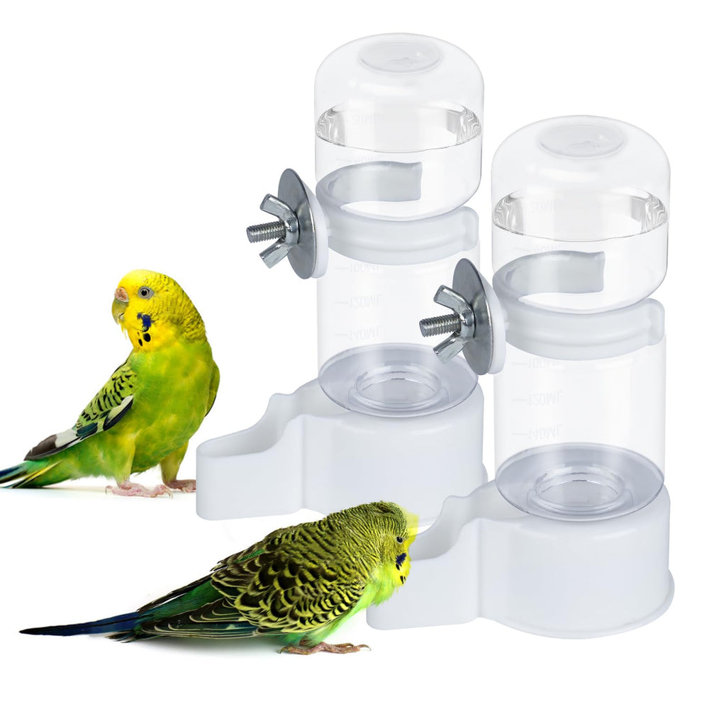 BWOGUE 2PCS Automatic Bird Water Dispenser 4.73 Fl Oz Parakeet Water Dispenser for Cage No Mess Suspended Bird Water Feeder for Cockatiel Budgie Conure Lovebirds