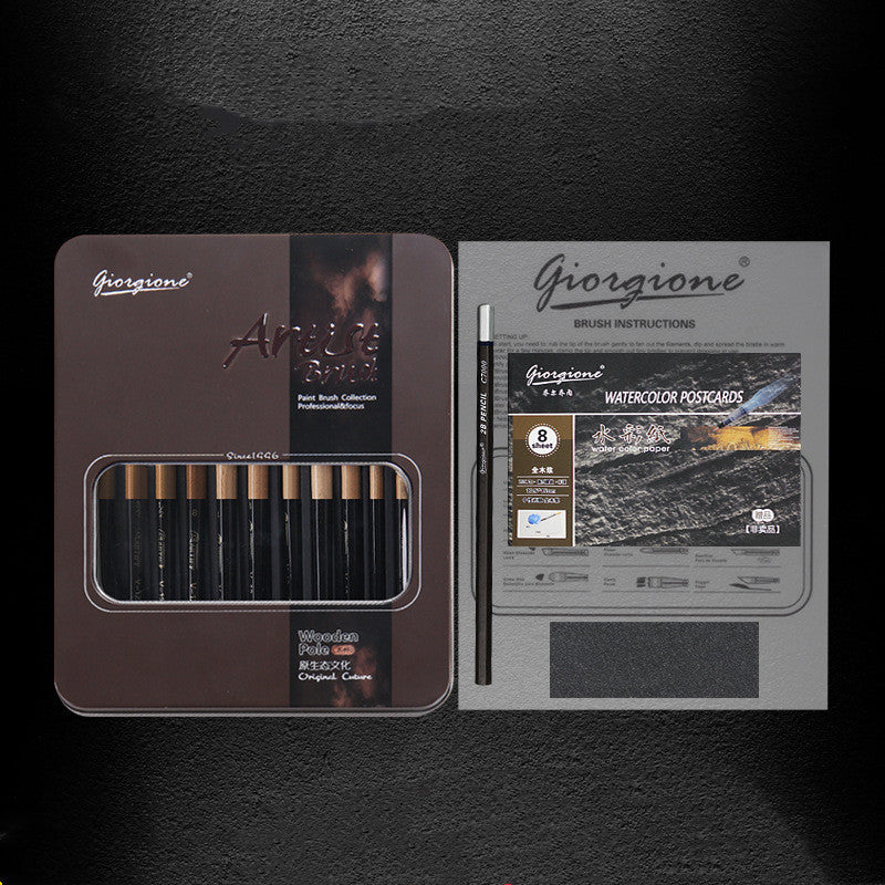 Watercolor Brush Set with 12 Paints in Metal Box