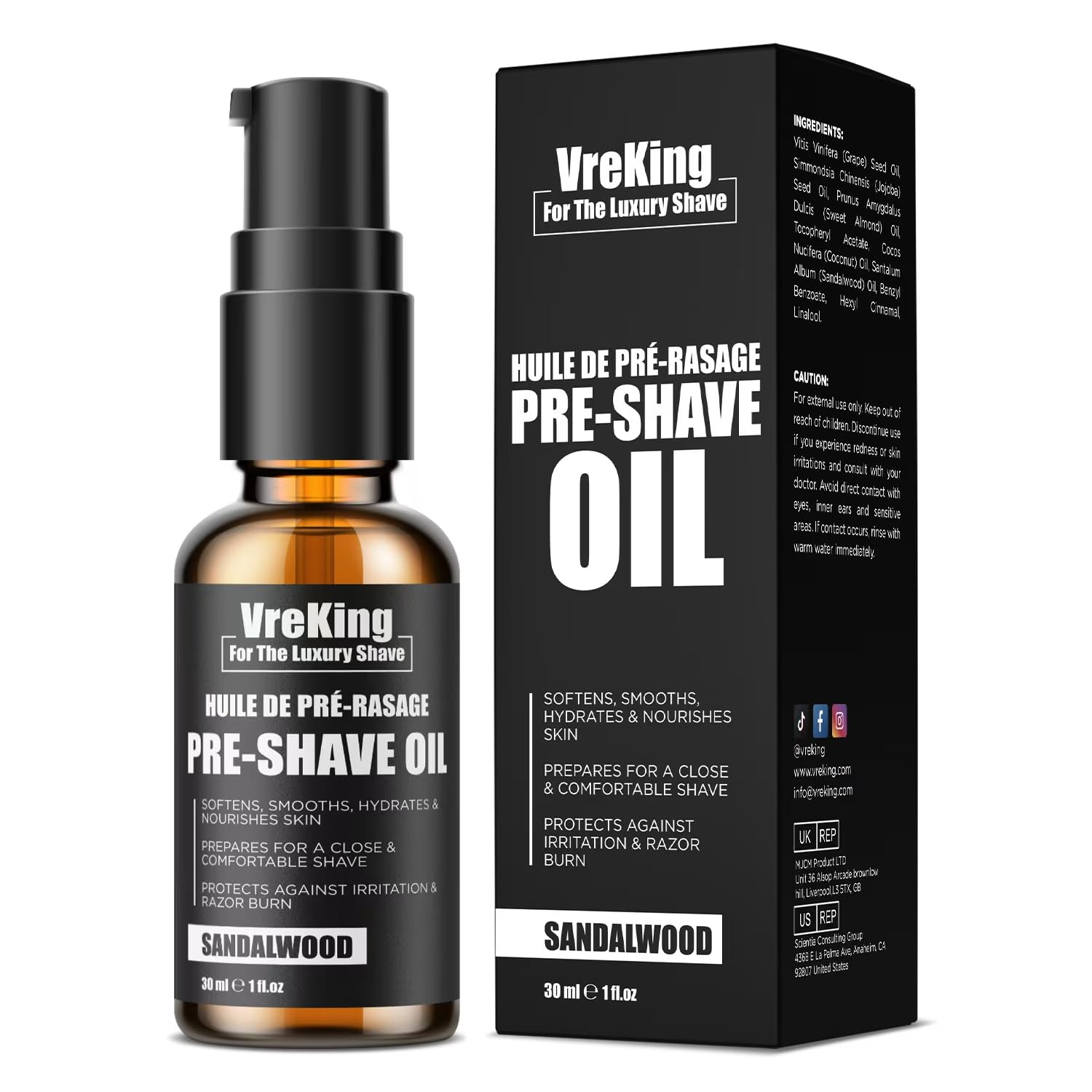 Vreking Pre Shave Oil For Men Men Beard Pre Shaving Oil For Men For Safety Razor & Straight Razor Pre-Shave Oil Men For Smooth Shave Protects Against Irritation & Razor Burn Sandalwood 30ml