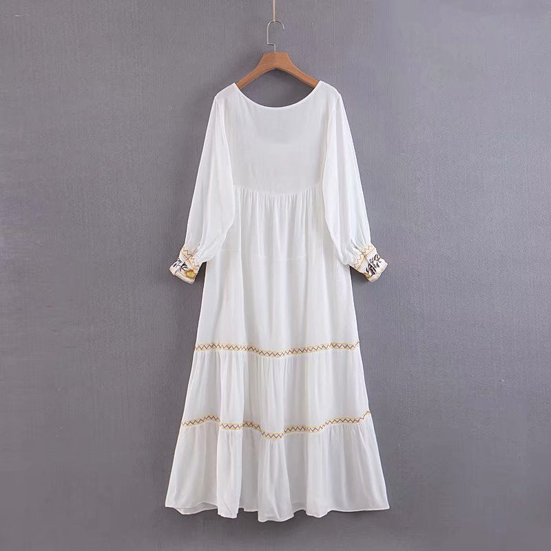 Summer Women's European Style Long Sleeve Embroidered Dress