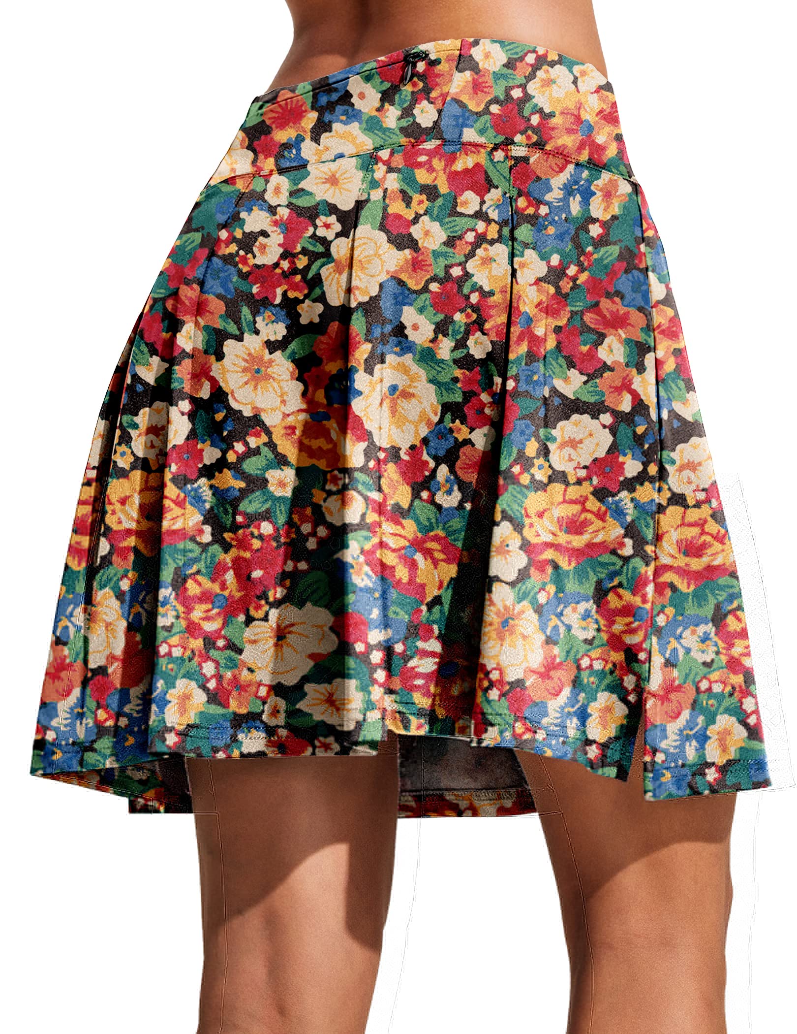 COOrun 18" Skorts Skirts for Women Casual Pleated Tennis Skirts with Pockets Knee Length Golf Skort Colorful Floral L