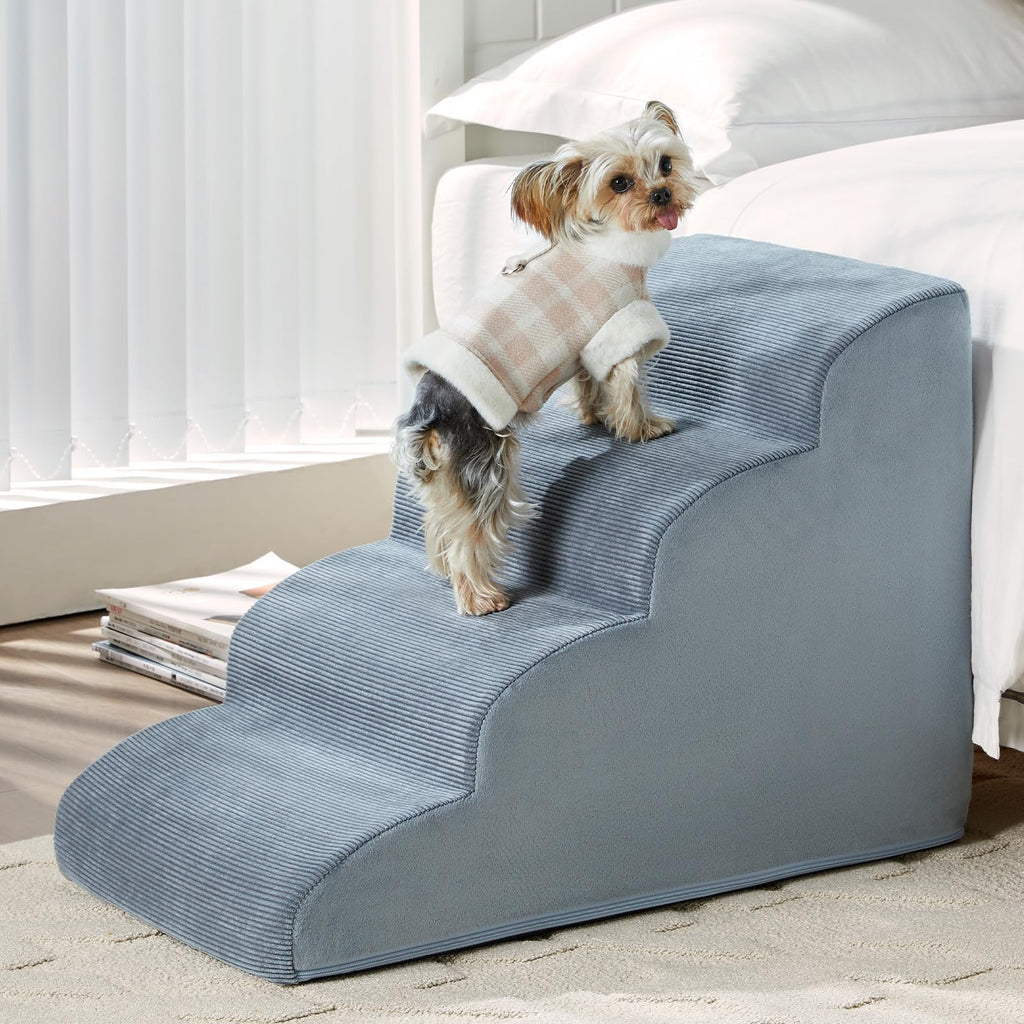 LEXTRO Dog Steps for Bed 4-Steps Dog Stairs for Bed Dog Ramp for Bed with Highly Supportive Foam and Non-Slip Bottom Dog Stairs for Large Dogs and Medium Dogs (High 19.7 Inch)