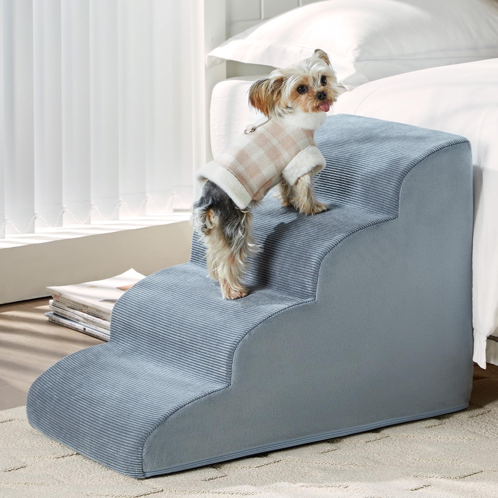 LEXTRO Dog Steps for Bed 4-Steps Dog Stairs for Bed Dog Ramp for Bed with Highly Supportive Foam and Non-Slip Bottom Dog Stairs for Large Dogs and Medium Dogs (High 19.7 Inch)