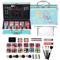 Anpro All-In-One Makeup Carry Case with Pro Teen Makeup Set Full Starter Cosmetics Kit with Makeup Brushes Lipsticks Eye Shadows Palette Blushes Glitter Gel-Blue Leopard