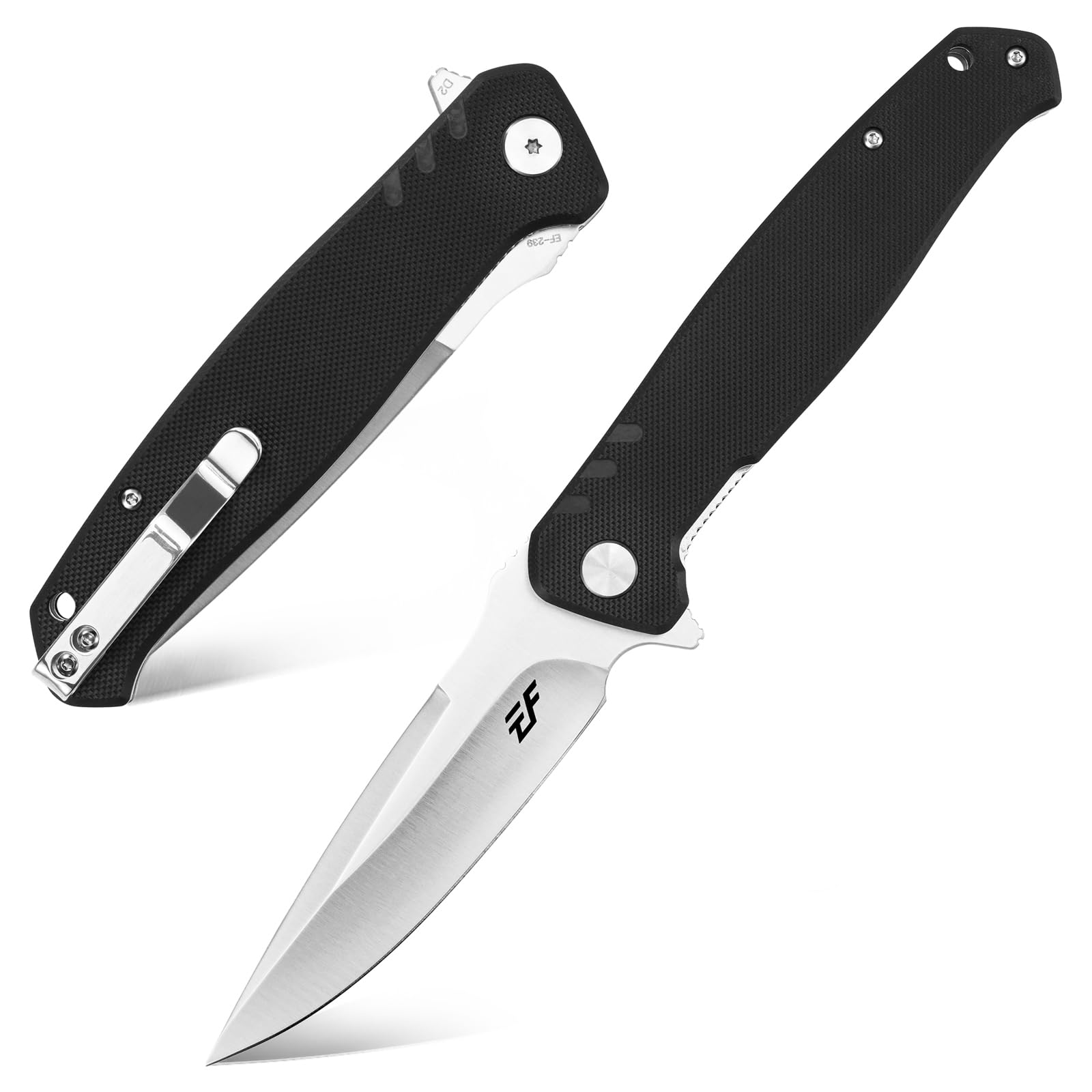 Eafengrow EF239 Folding Knife D2 Steel Blade G10 Handle EDC Tool Knives for Outdoor Working Camping (black)