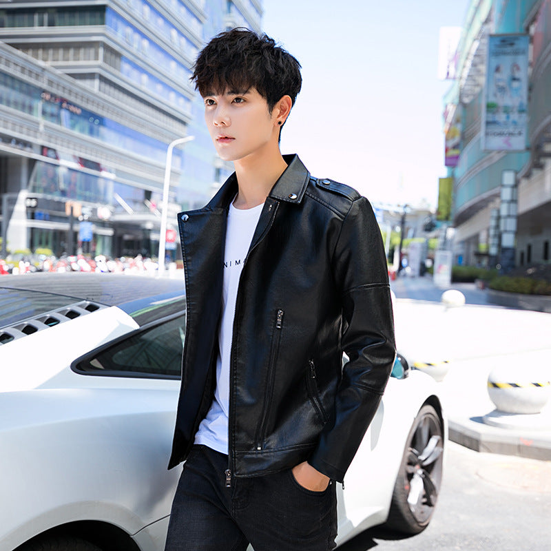 Men's Slim Fit Soft Leather Jacket for Spring/Fall