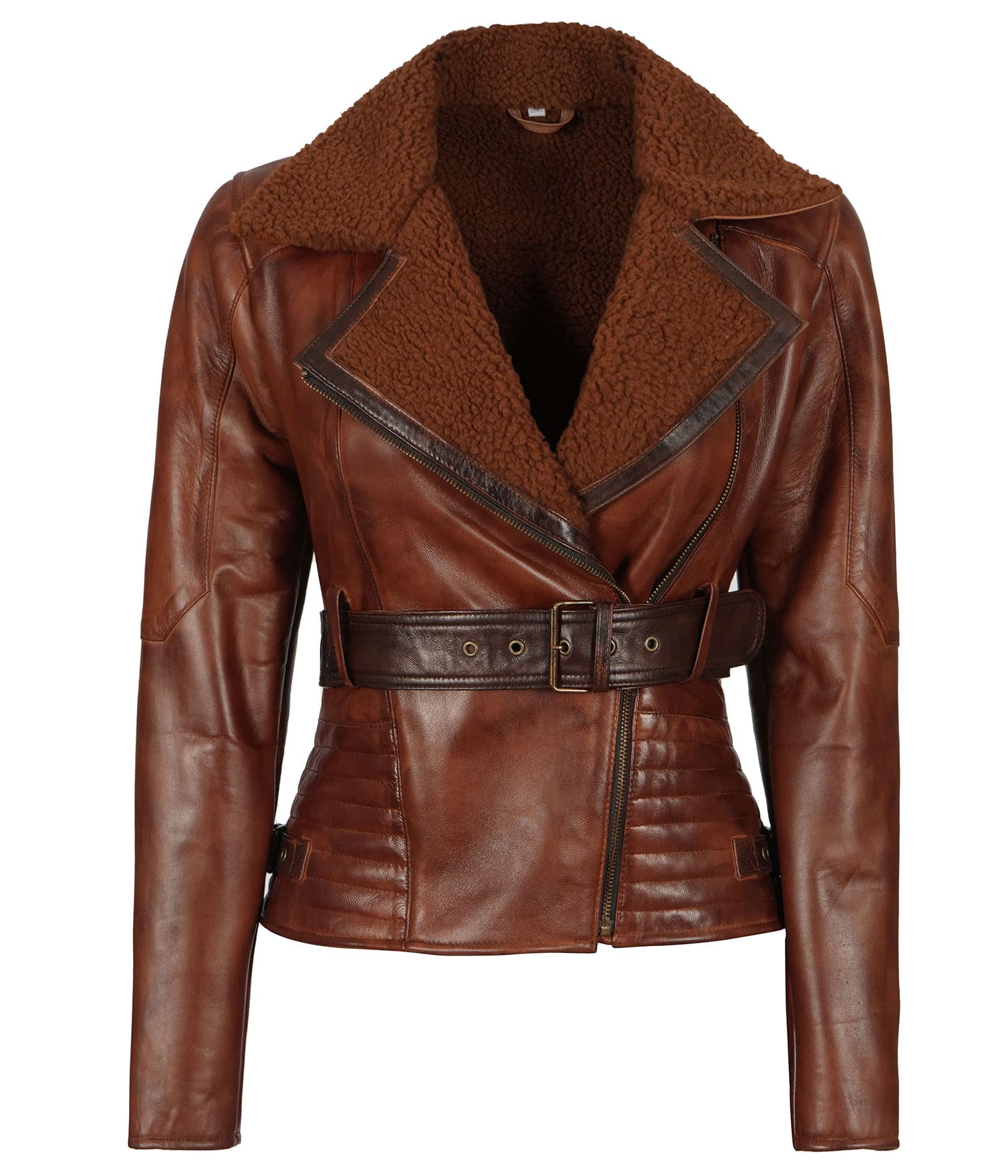 fjackets Womens Leather Jacket - Tomb Brown Real Leather Shearling Jackets For Women Disc | [1300436] 2XL