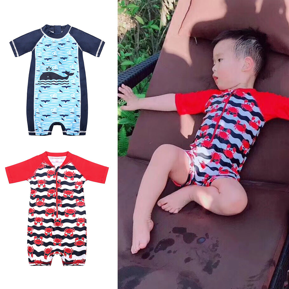 Boys' Cartoon Sun Protection One-Piece Swimsuit