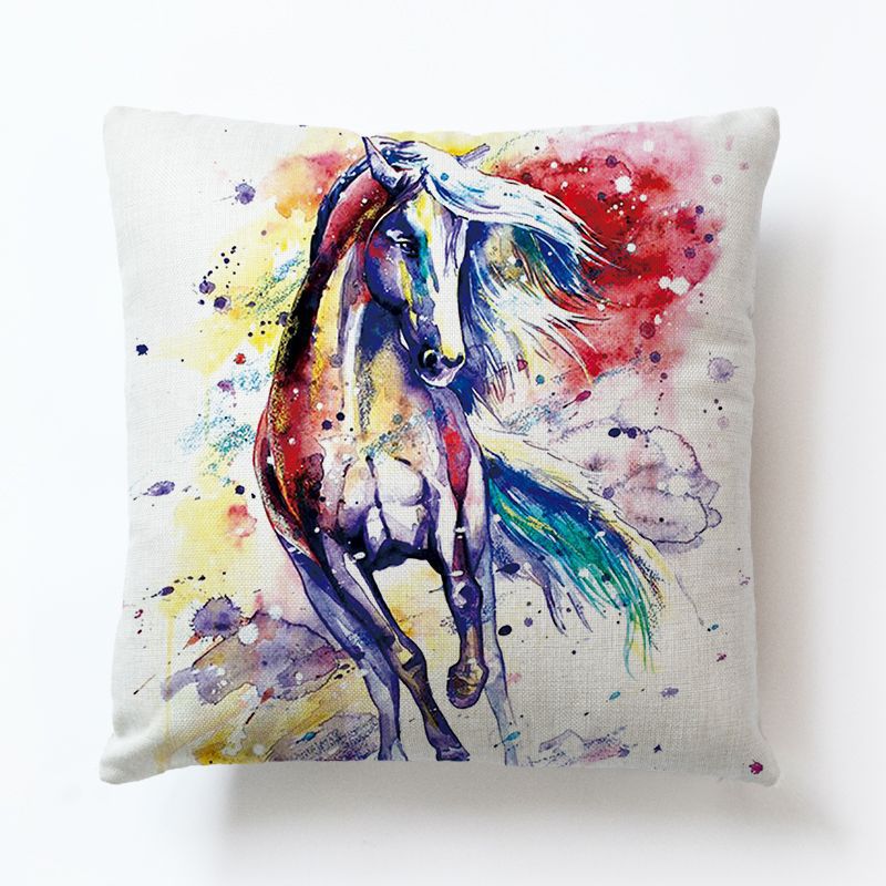 Colorful Horse Cotton and Linen Cushion Cover