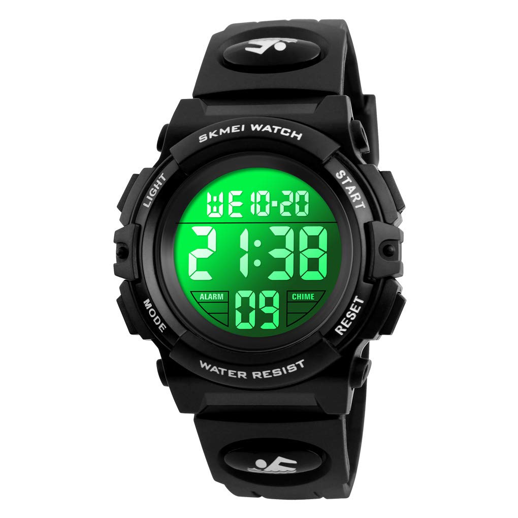 FIZILI Boys Watch Digital Sports Waterproof Outdoor Kids Watches Alarm Clock 12/24 H Stopwatch Calendar 3-15 Year Old Boys Girls Wristwatch - All Black
