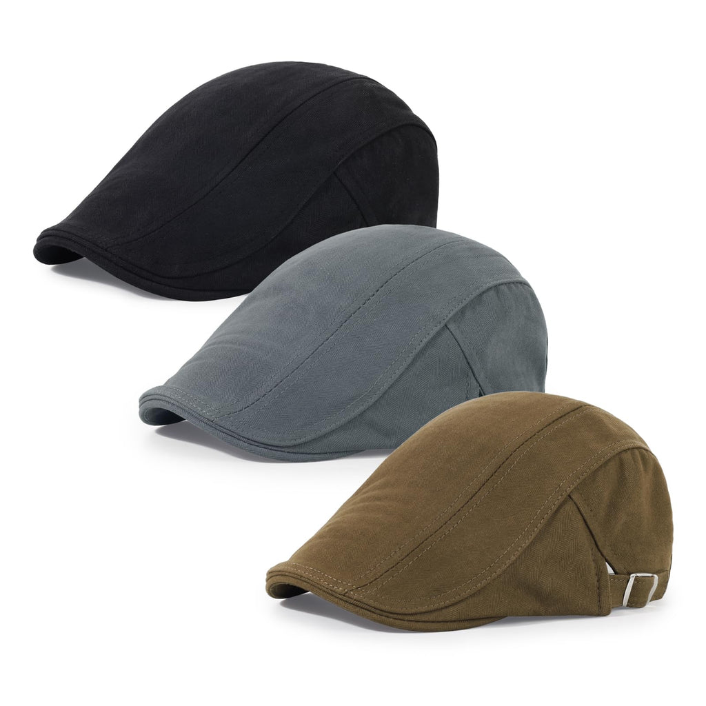 Geyanuo 3Pcs Newsboy Cap for Men Classic Adjustable Flat Cap Ivy Gatsby Driving Cabbie Hat
