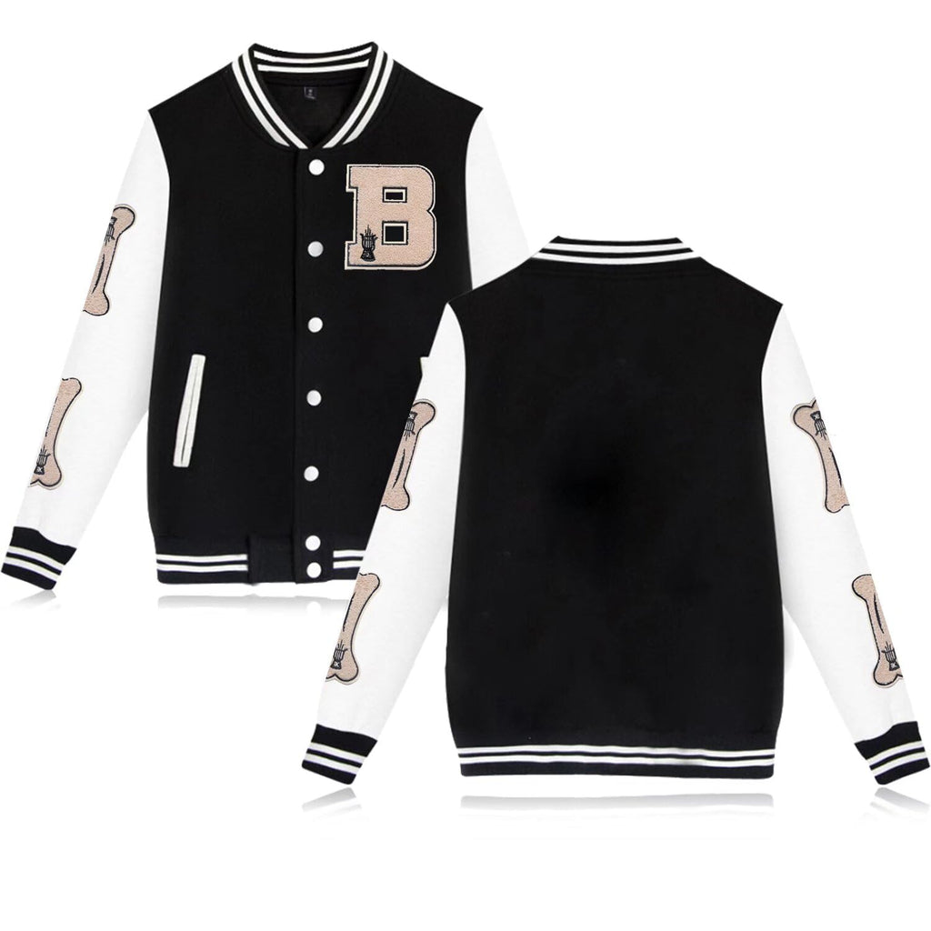 Blousons Aviateur Homme Veste Letterman Boutonnée Vintage Vestes Varsity Manteau Baseball Noir