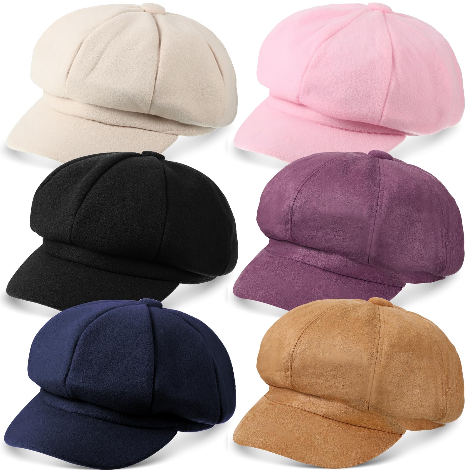 Cindeer 6 Pcs Women Newsboy Cap Ladies Hat Warm Wool Visor Beret Hats Soft Newsboy Hats for Women Vintage Bakerboy Hat Bright Color