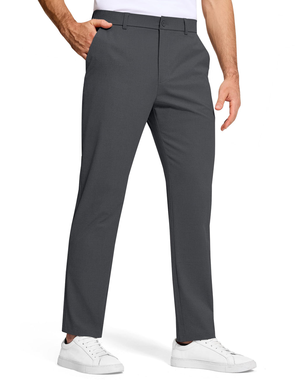 SERAMY Mens Golf Pants 31" Inseam Stretch Slim Fit Dress Work Casual Pants Quick Dry Lightweight with 5 Pockets Dark Gray 38