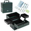 CHUANGJIN Makeup Train Case 2 Trays Makeup Box Organizer Portable Travel Makeup Case Lockable Makeup Storage Organizer Cosmetic Box for Jewelry Nail Tech Brushes Accessories ToolGreen Pro