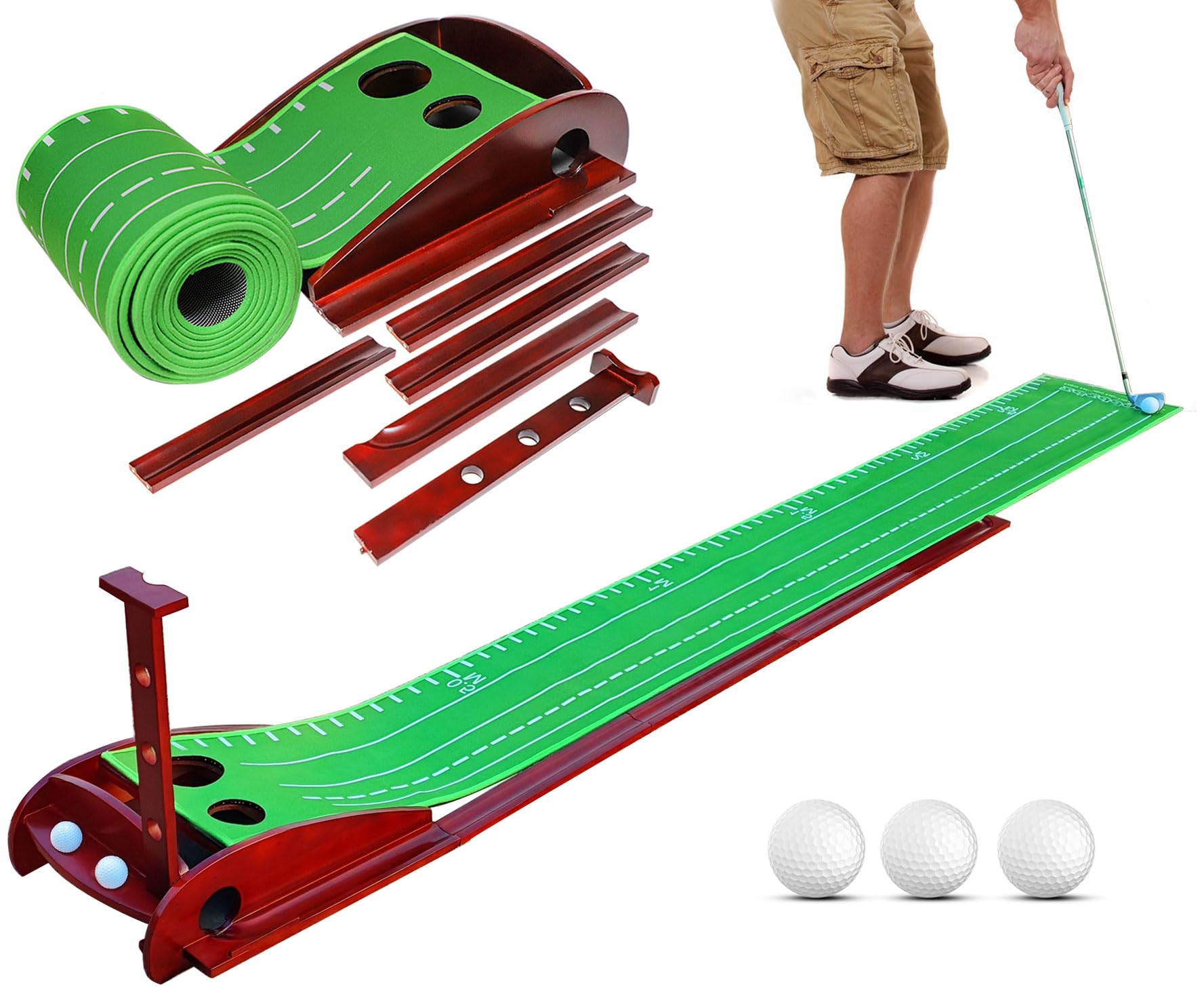 Golf Putting Mat - Indoor Golf Putting Green with Auto Ball Return and 3 Golf Balls for Golf Games & Practicing at Home Office Backyard Great Gift for Families and Friends