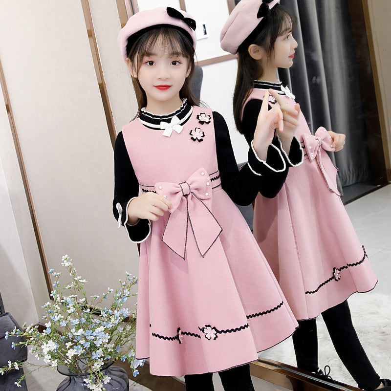 Girls' Casual Dress with Hood and Vest Design