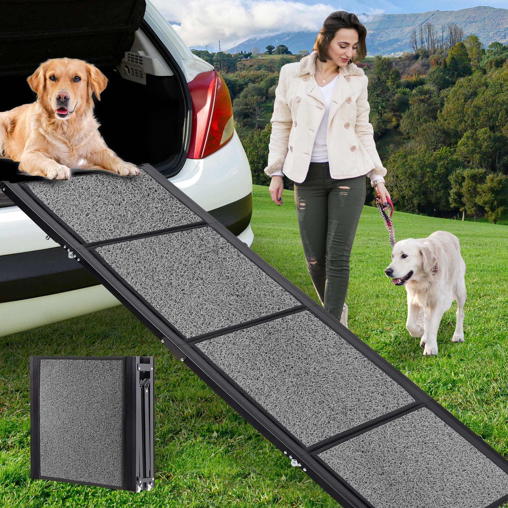 HABUTWAY Rampe extra large pour chien pour voiture - 113 kg de capacité 170 x 50 cm Rampe portable pour animaux de compagnie pour grands chiens Rampe pliable antidérapante pour chiens moyens et grands pour monter dans la voiture, le SUV ou le camion.