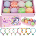 Unicorn Bath Bombs for Kids Girls with Surprise Inside 8 Pcs Natural Fizzy Princess Bubble Bath Bomb Kit with Toys Birthday Gift for 3 4 5 6 Year Old Girl