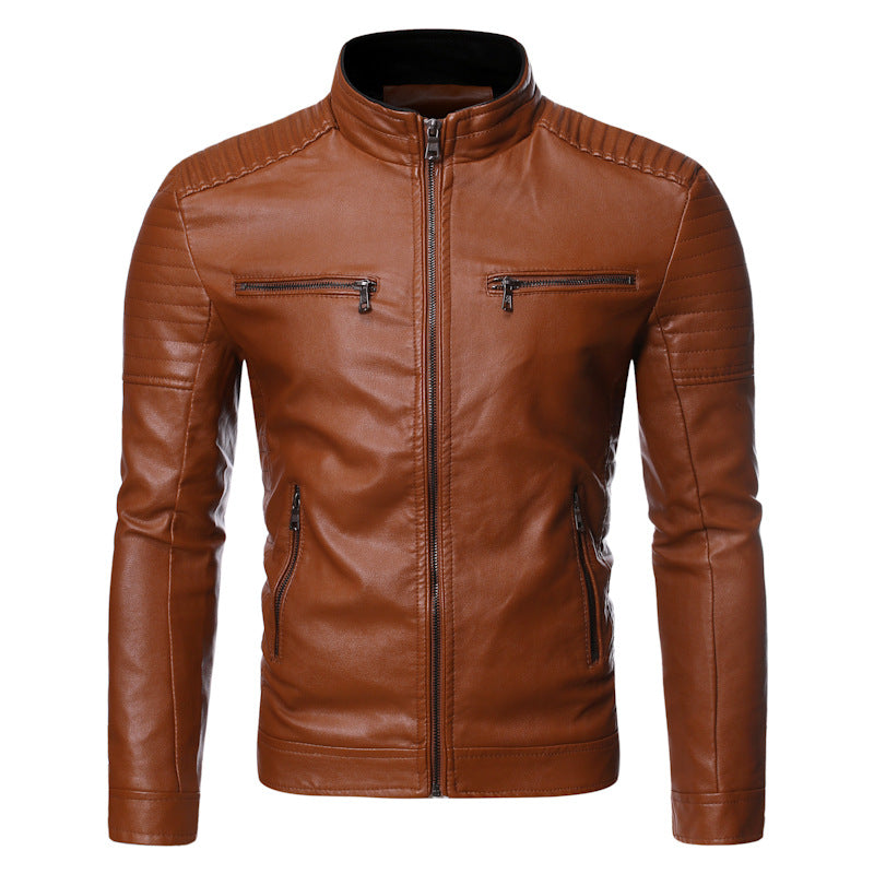 Casual Stand Collar Motorcycle Leather Jacket