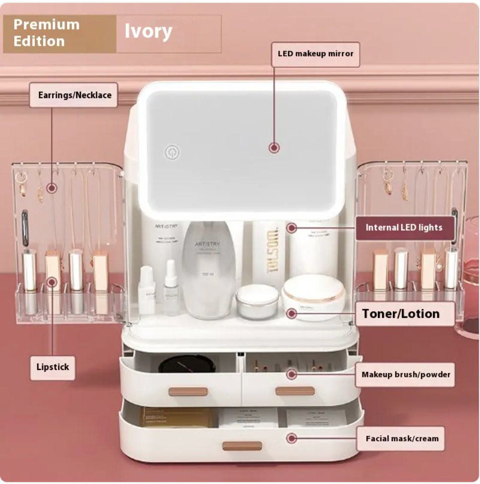 High-End Cosmetics Storage Box with Mirror and Light