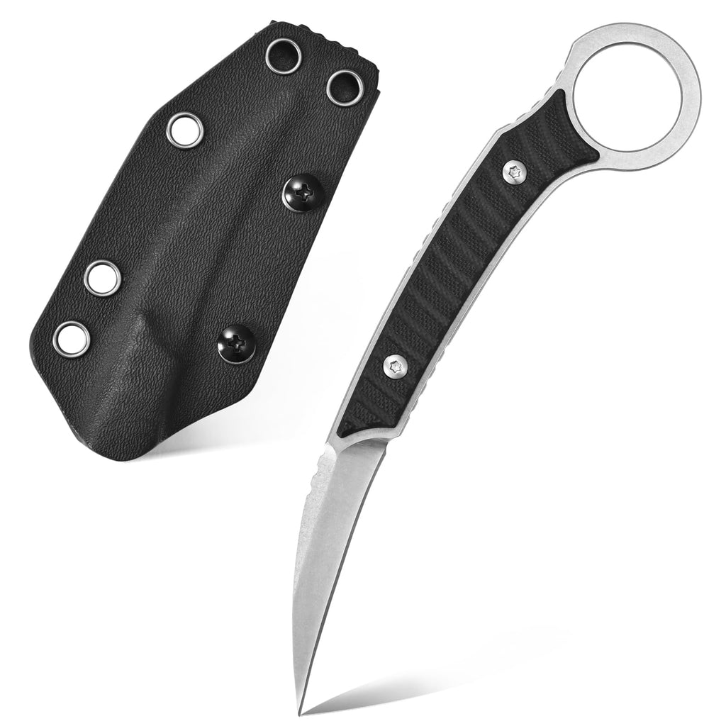 Ccanku C1394 Fixed Blade Knife AUS-8 Stonewashed Steel Blade G10 Handle EDC Tool Knife for Outdoor Survival Hiking Camping with Kydex Sheath(Silver)
