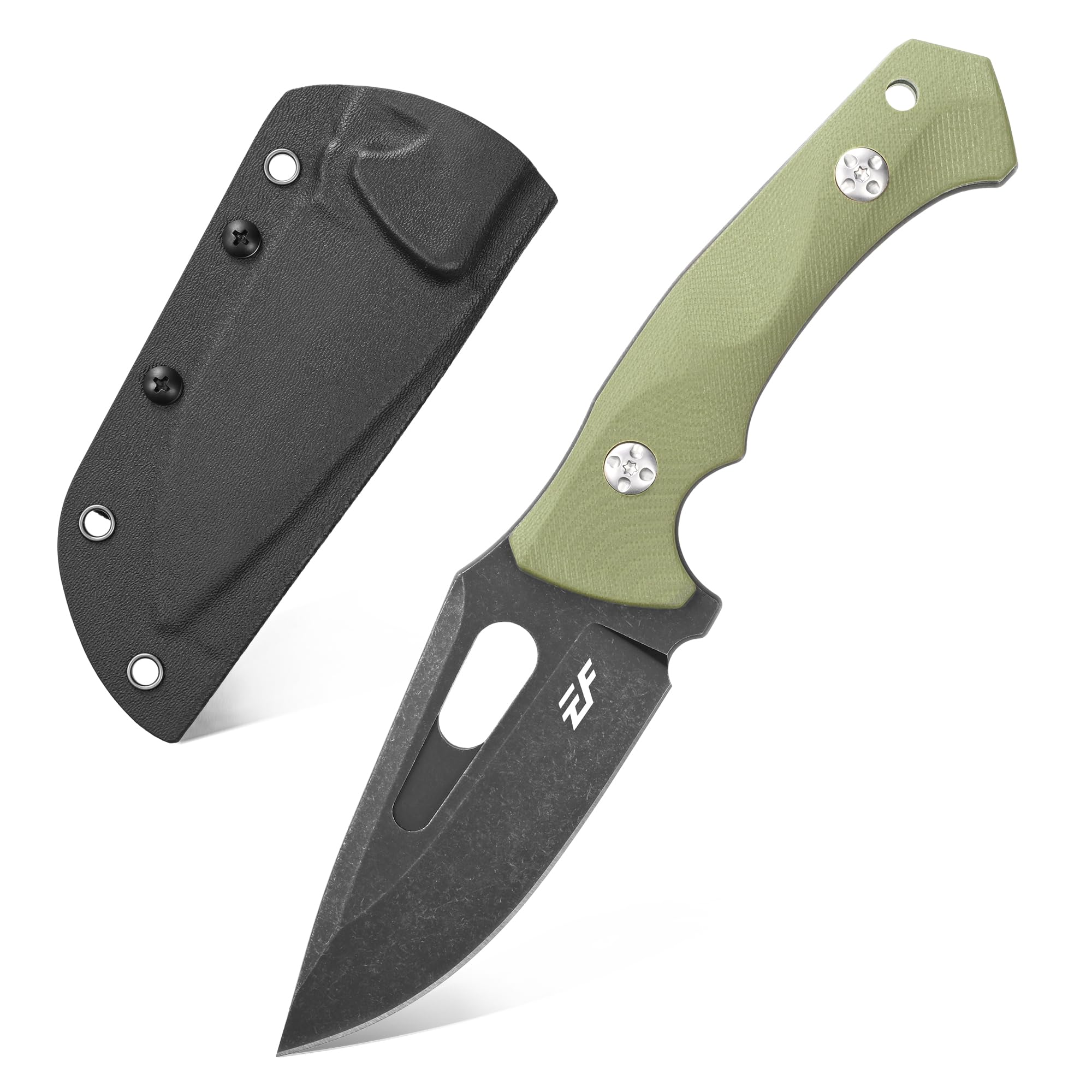 Eafengrow EF109 Fixed Blade Knife D2 Steel Blade G10 Handle Field Utility Knife with Kydex Sheath for Outdoor Camping Hiking (Green)