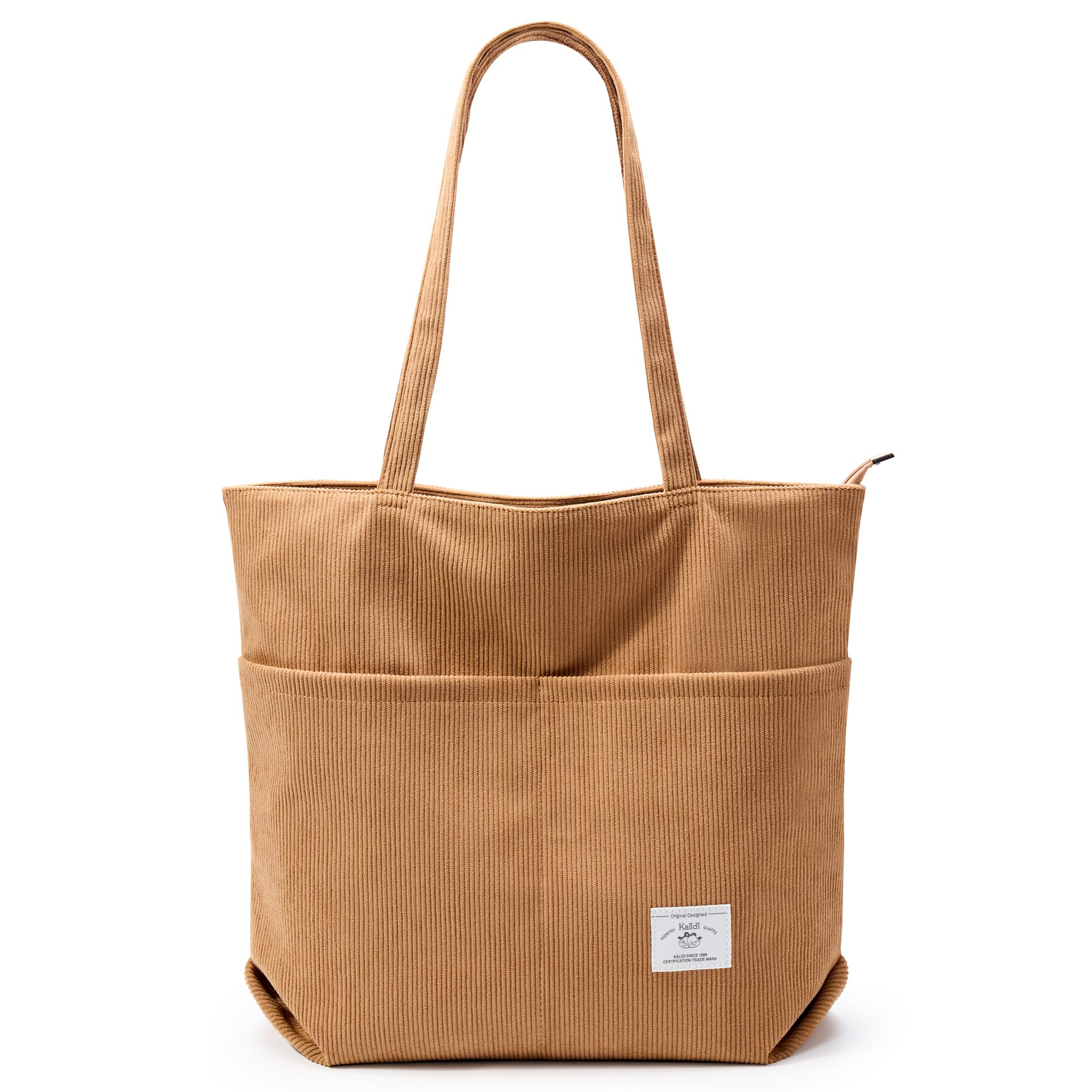 KALIDI Corduroy Tote Bag for Women Large Shoulder Bag Casual Hobo Zipper Handbag Purse with Front Pockets Work Shopping