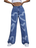 2022 Heart Print Denim Pants for Cross-Border E-Commerce