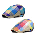 ZLSLZ 2 Pack Mens Plaid Cotton Flat Newsboy Ivy Cabbie Golf Gatsby Cap Hat Red Blue