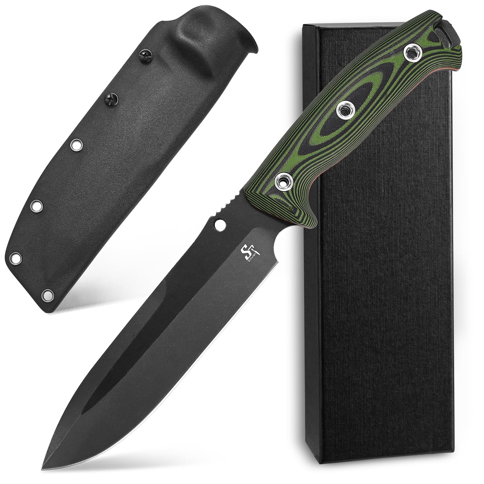 Sitivien ST11 Fixed Blade Knife DC53 Stonewashed Steel Blade Double Color G10 Handle Full Tang Knife EDC Tool Knife for Outdoor Camping Hiking Hunting Fishing(Black)
