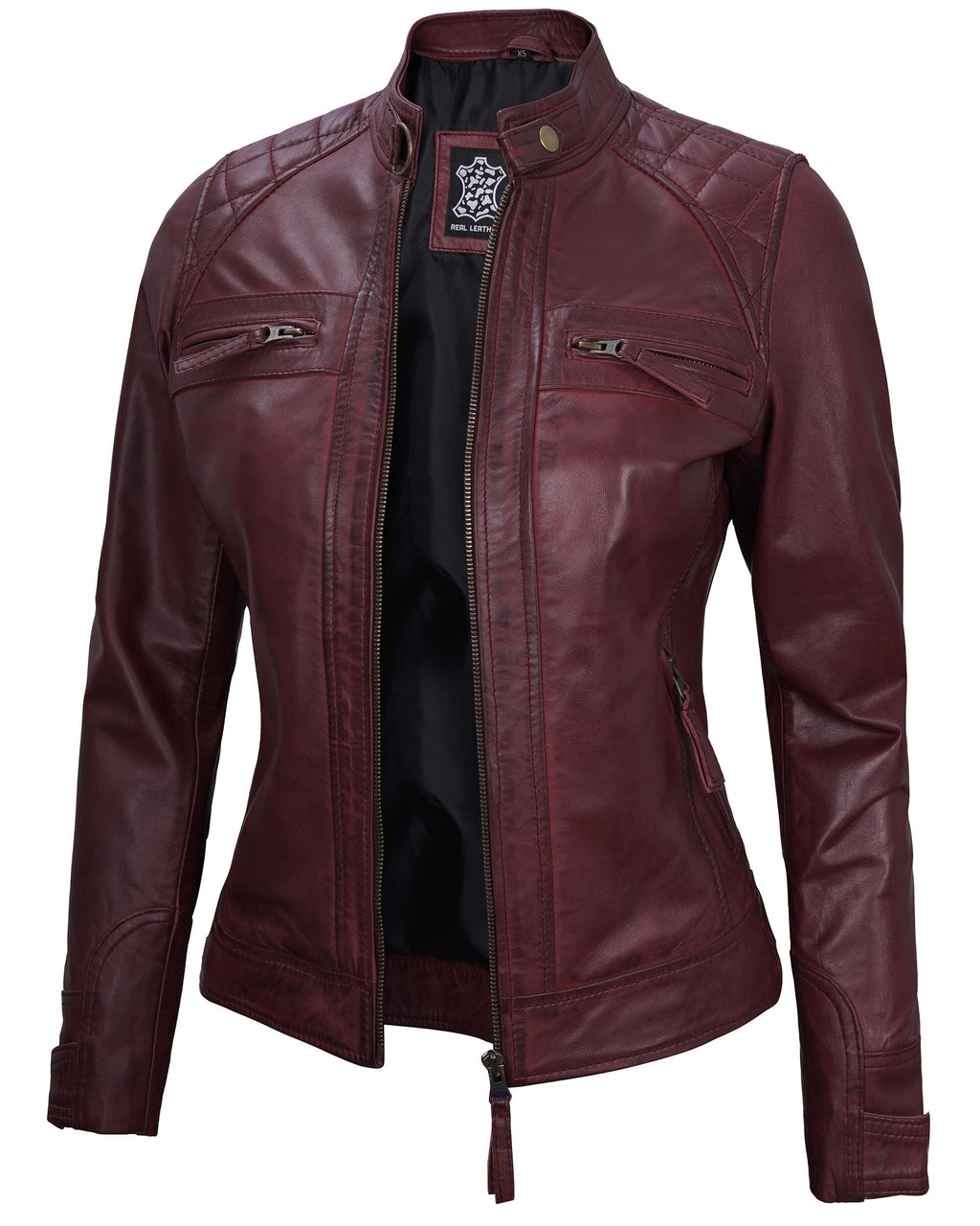 Decrum Maroon Leather Jacket - Womens Biker Jacket | (N2) [1315914] Diamond 1 Maroon L