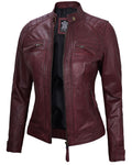 Decrum Maroon Leather Jacket - Womens Biker Jacket | (N2) [1315914] Diamond 1 Maroon L