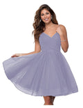 WaterDress Tulle Short Spaghetti Straps Homecoming Dress for Teens V-Neck Short Cocktail Dresses A Line for Juniors Lavender 16