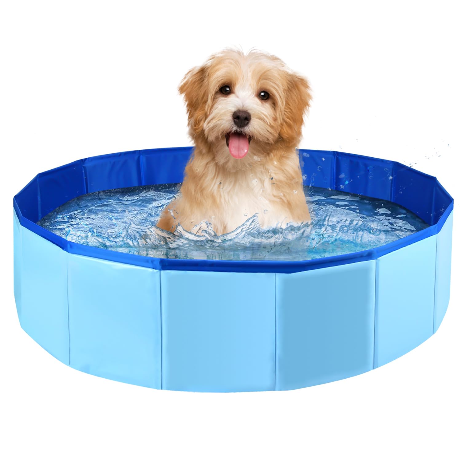Enenes 24 x 8 Dog Pool Folding Dog Swimming Pool Portable Dog Bathtub Dogs Cats PVC Non-Slip Bath Tub Puppy Shower Bathing Tub and Collapsible Pool for Dogs Cats (Blue)