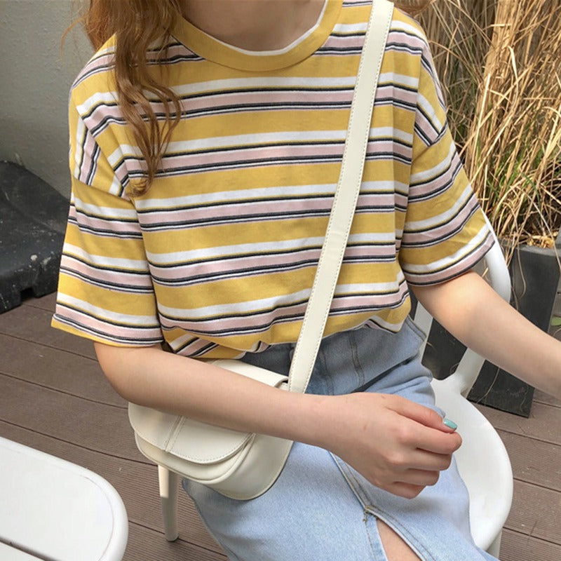 Summer Korean Style Striped Loose Short Sleeve T-Shirt