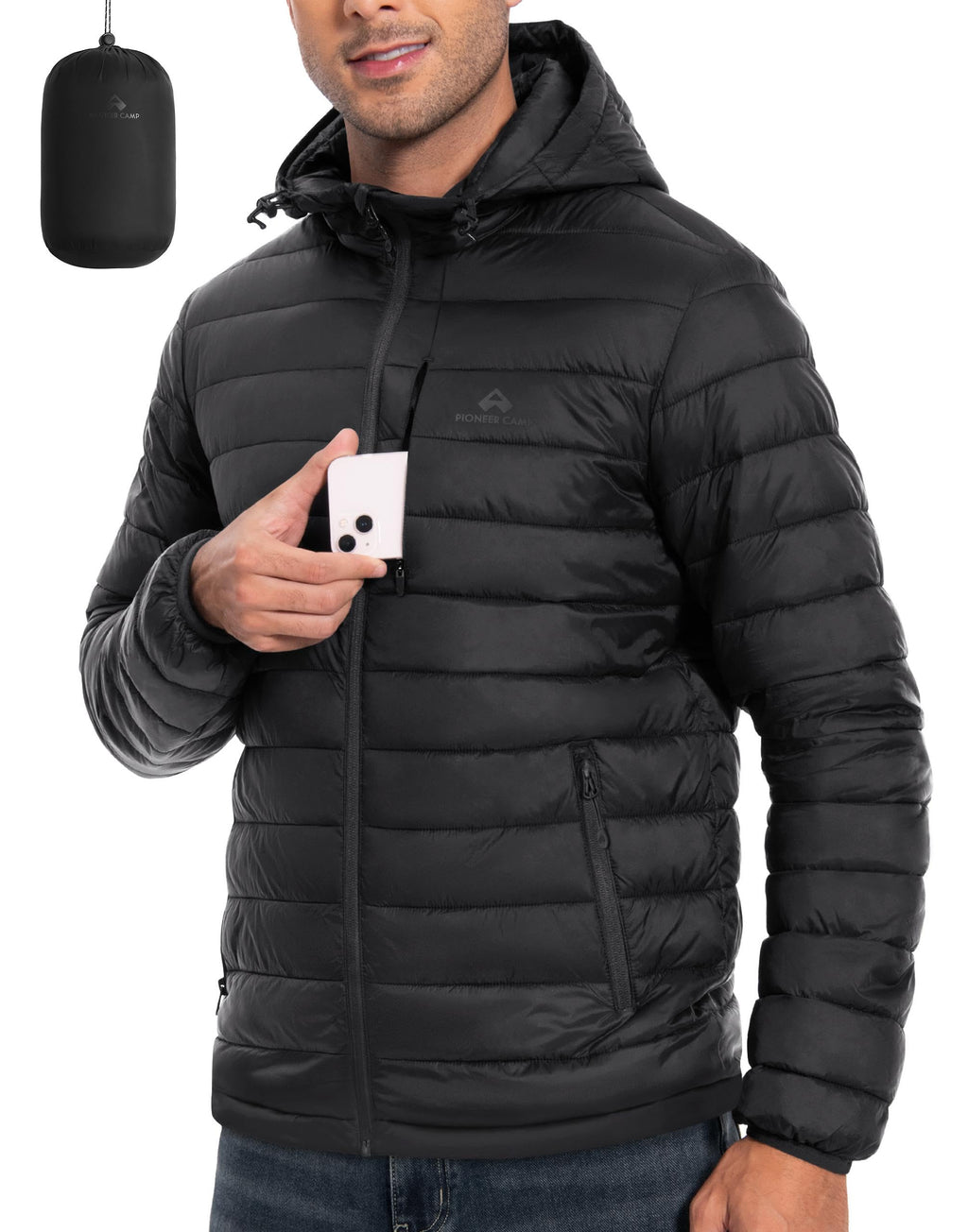 Mens Lightweight Packable Puffer Jacket with Hood Warm Insulated Puffy Winter Jacket Coat for Snow Hiking Travel