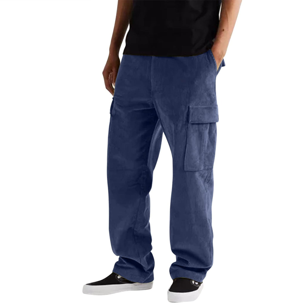 Pantalon Cargo en Velours Côtelé pour Homme Pantalon de Randonnée Épais Coupe Classique Souple pour Homme Bleu Marine