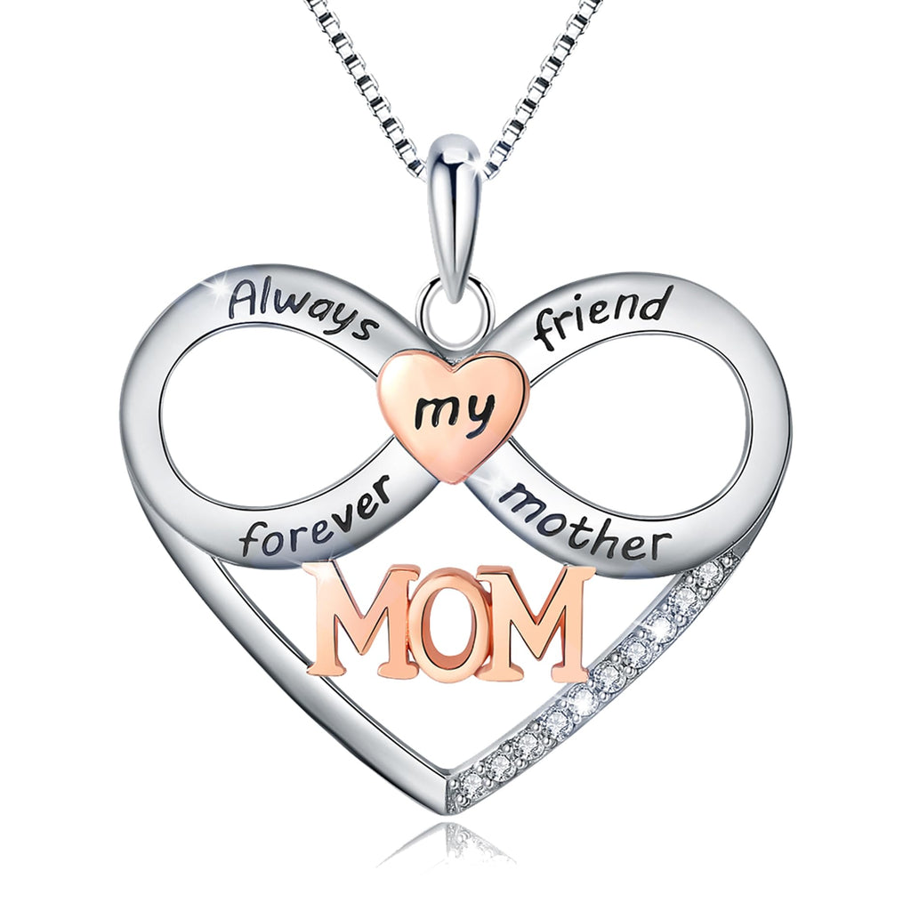 ABBGIABBW Mothers Day Gifts 925 Sterling Silver Always My Mother Forever My Friend Love Heart Pendant Necklace Mom Daughter Jewelry Birthday Christmas Gifts