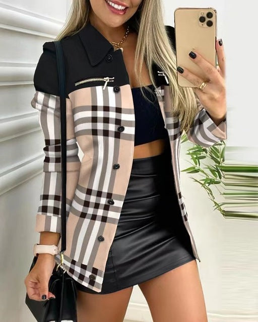 Leopard Print Women's Coat with Ruffles and Zipper