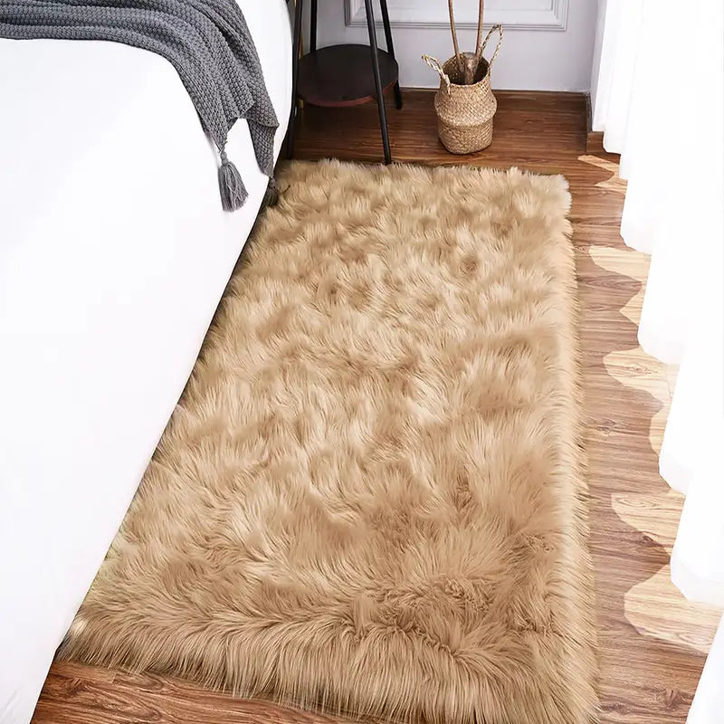 Ultra-Soft Khaki Plush Rug for Living Room and Bedroom