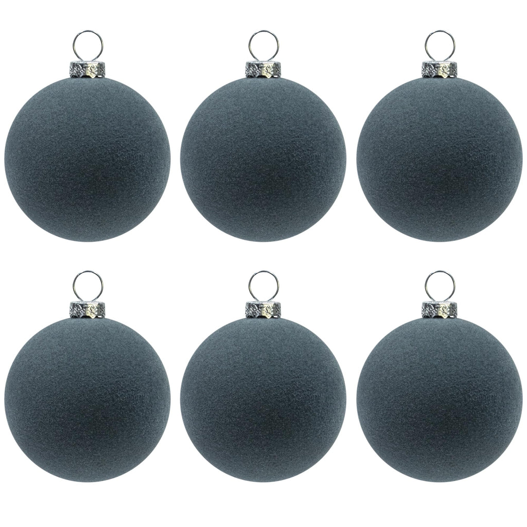 KI Store Velvet Christmas Ball Ornaments Gray 6pcs 2.36-Inch for Christmas Tree Decor Wreath Garland Decorations