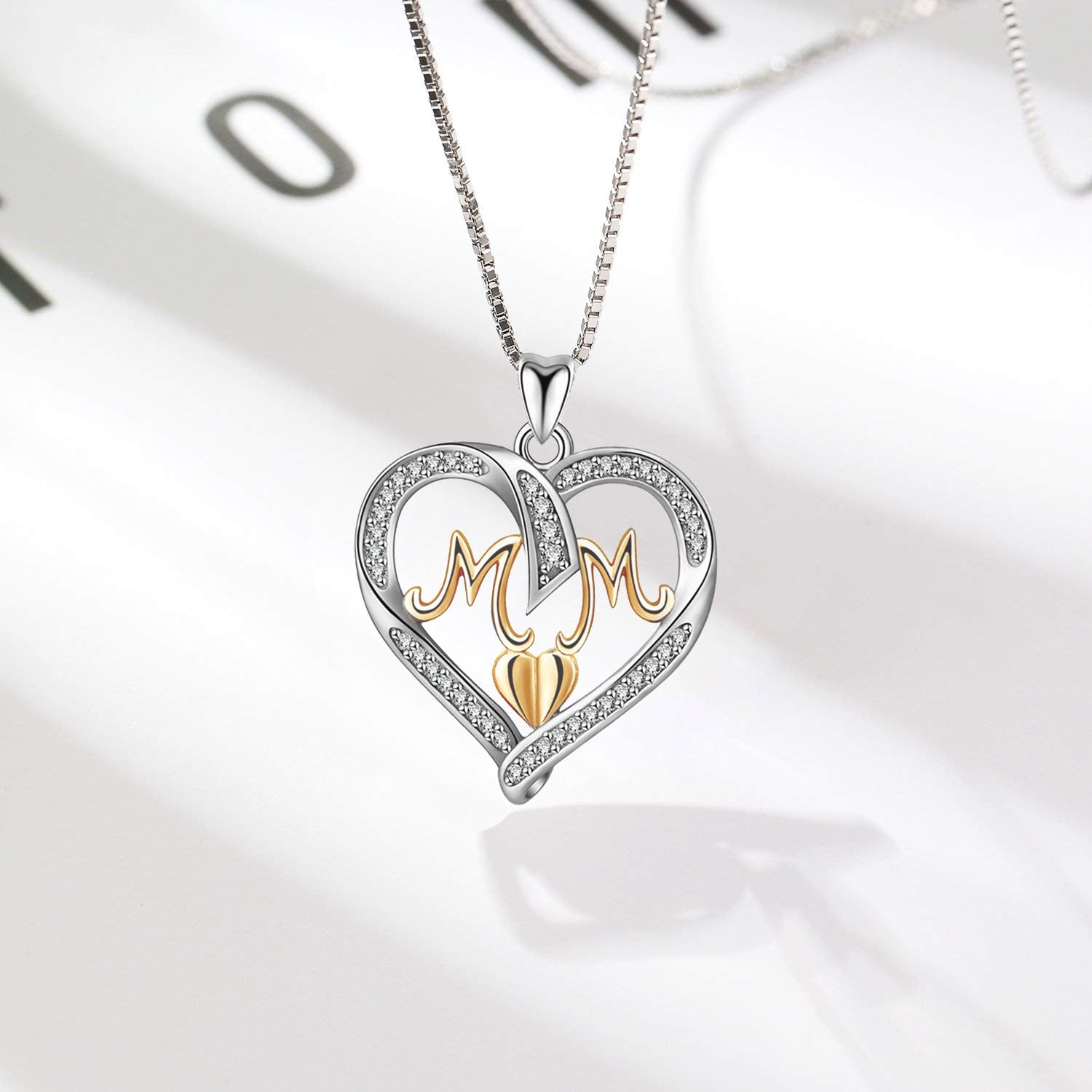 Silver Heart MOM Pendant Necklace
